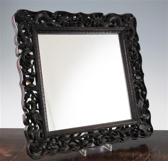 A Chinese rosewood framed mirror, late 19th / early 20th century, 38cm sq.